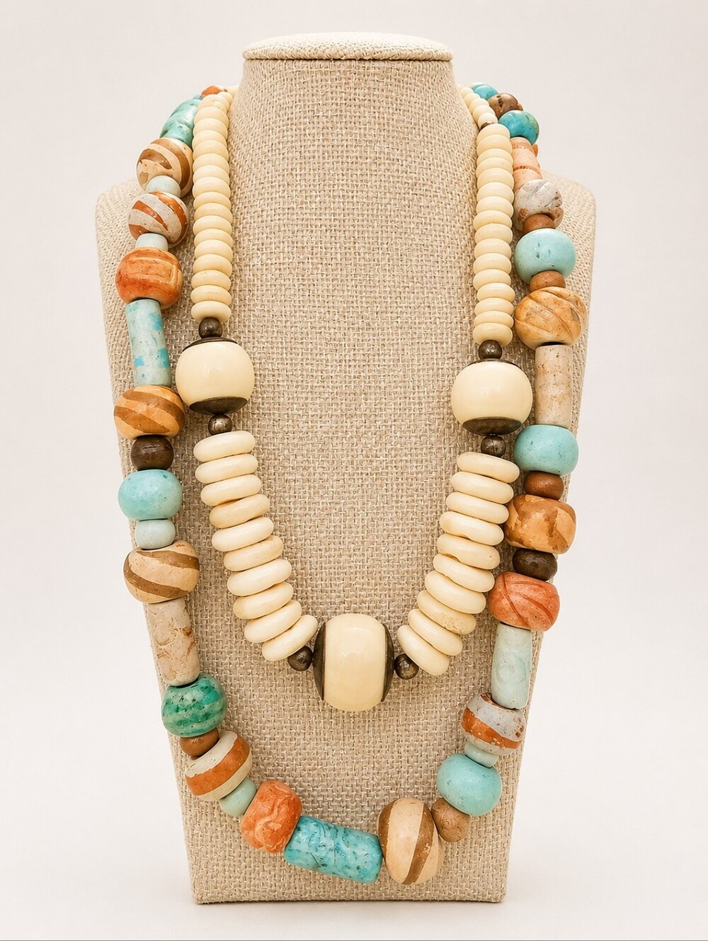 Artisan Cream Heishi-Style Statement Necklace with Ivory-Look Resin Beads